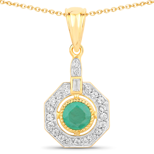 Emerald-1.32 Carat Genuine Emerald and White Zircon .925 Sterling Silver Pendant