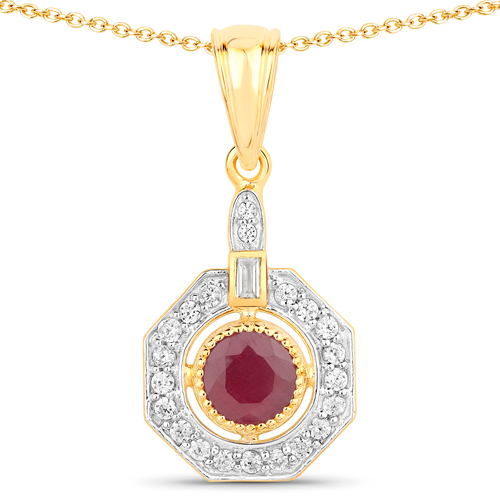 Ruby-1.57 Carat Genuine Ruby and White Zircon .925 Sterling Silver Pendant