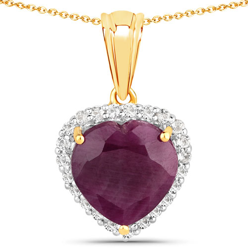 Ruby-7.11 Carat Genuine Ruby and White Topaz .925 Sterling Silver Pendant