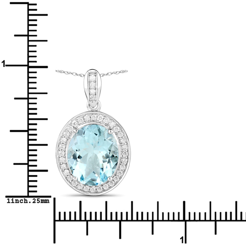 4.33 Carat Genuine Aquamarine and White Diamond 14K White Gold Pendant