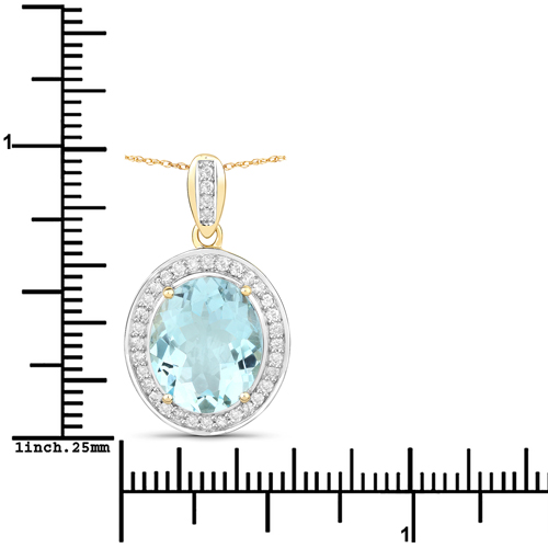 4.33 Carat Genuine Aquamarine and White Diamond 14K Yellow Gold Pendant