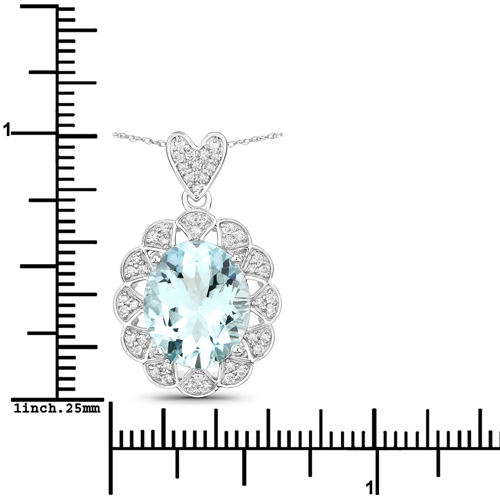 4.27 Carat Genuine Aquamarine and White Diamond 14K White Gold Pendant