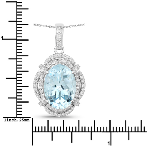 5.42 Carat Genuine Aquamarine and White Diamond 14K White Gold Pendant