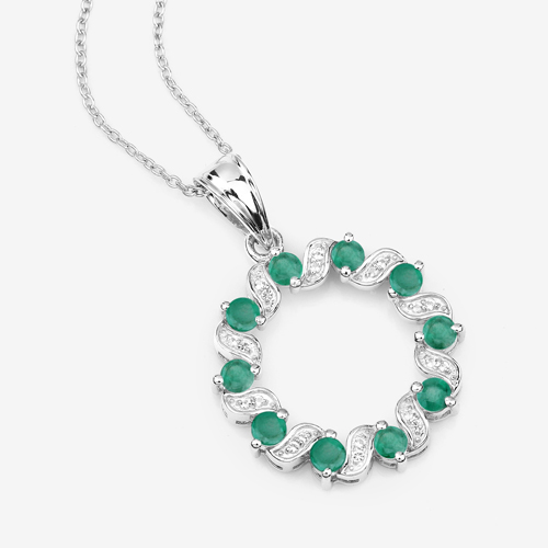 1.10 Carat Genuine Emerald and White Topaz .925 Sterling Silver Pendant