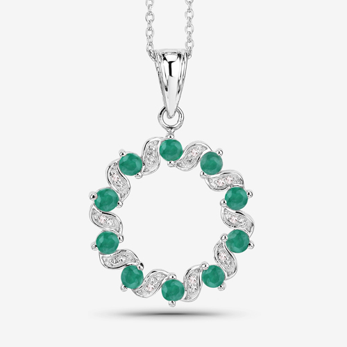 1.10 Carat Genuine Emerald and White Topaz .925 Sterling Silver Pendant