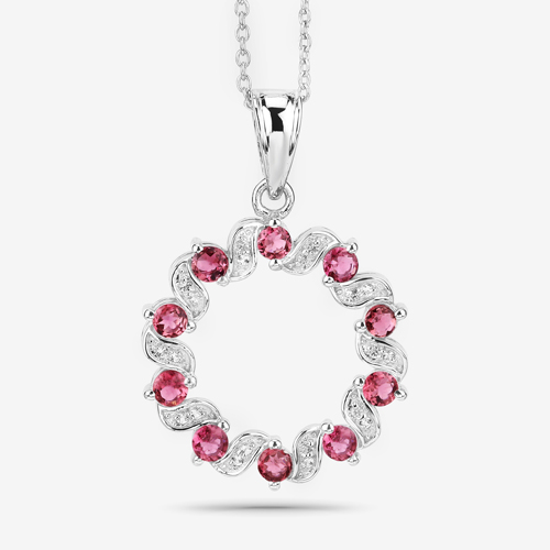 1.30 Carat Genuine Pink Tourmaline and White Topaz .925 Sterling Silver Pendant