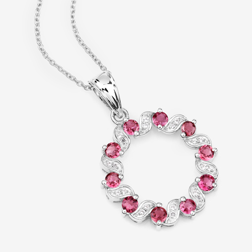 1.30 Carat Genuine Pink Tourmaline and White Topaz .925 Sterling Silver Pendant