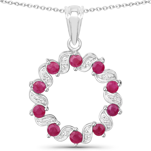Ruby-1.40 Carat Genuine Ruby and White Topaz .925 Sterling Silver Pendant