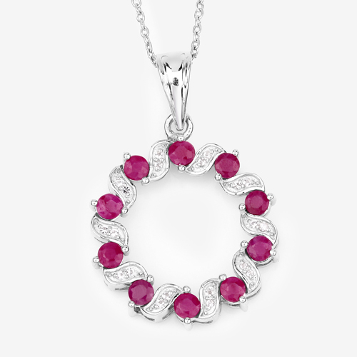 1.40 Carat Genuine Ruby and White Topaz .925 Sterling Silver Pendant