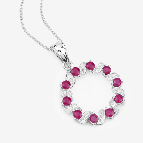1.40 Carat Genuine Ruby and White Topaz .925 Sterling Silver Pendant