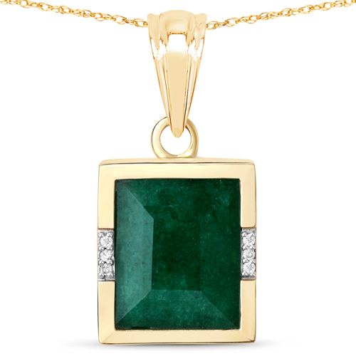 Emerald-3.95 Carat Dyed Emerald and White Diamond 10K Yellow Gold Pendant