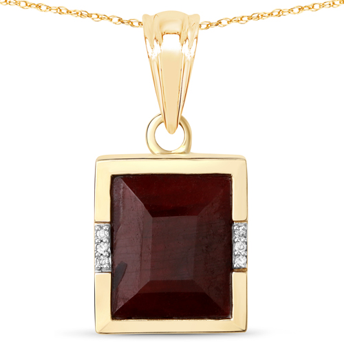 Ruby-5.57 Carat Dyed Ruby and White Diamond 10K Yellow Gold Pendant