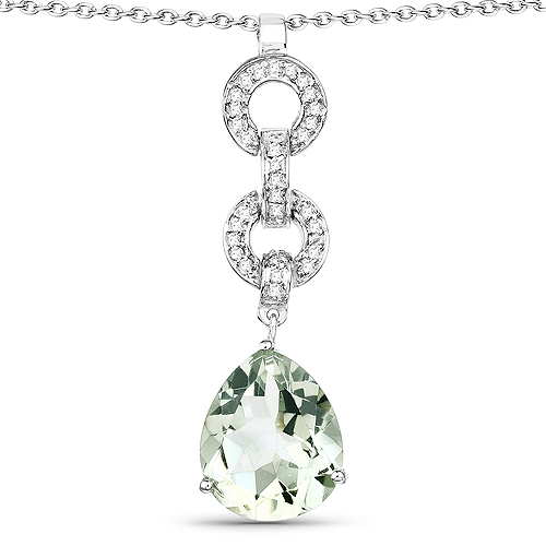 Amethyst-5.11 Carat Genuine Green Amethyst and White Topaz .925 Sterling Silver Pendant