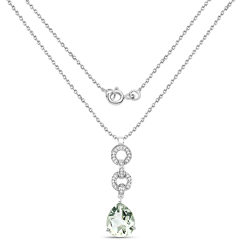 5.11 Carat Genuine Green Amethyst and White Topaz .925 Sterling Silver Pendant