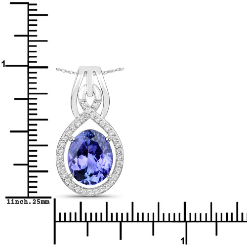 3.70 Carat Genuine Tanzanite and White Diamond 14K White Gold Pendant