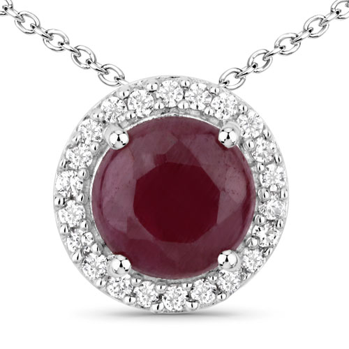 Ruby-1.11 Carat Indian Ruby and White Cubic Zirconia .925 Sterling Silver Pandent