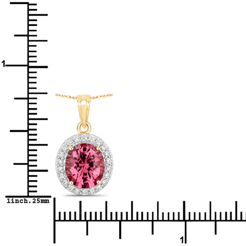 2.58 Carat Genuine Pink Spinel and White Diamond 18K Yellow Gold Pendant