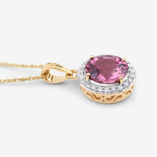 2.58 Carat Genuine Pink Spinel and White Diamond 18K Yellow Gold Pendant