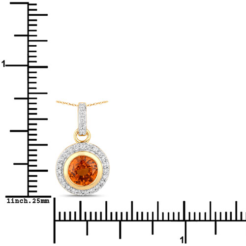 1.34 Carat Genuine Spessartite Garnet and White Diamond 14K Yellow Gold Pendant