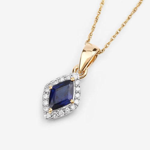 0.92 Carat Genuine Blue Sapphire and White Diamond 14K Yellow Gold Pendant
