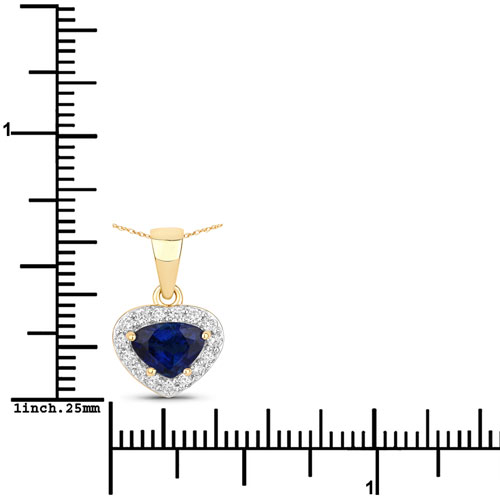 1.19 Carat Genuine Blue Sapphire and White Diamond 14K Yellow Gold Pendant