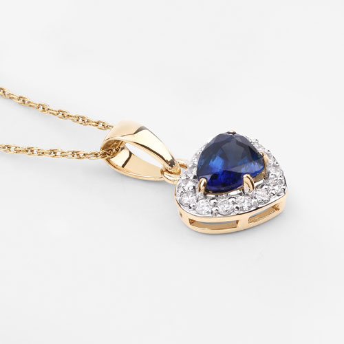 1.19 Carat Genuine Blue Sapphire and White Diamond 14K Yellow Gold Pendant