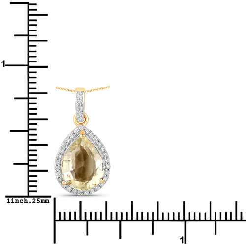 4.08 Carat Genuine Yellow Sapphire and White Diamond 14K Yellow Gold Pendant