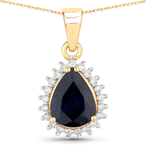 Sapphire-2.09 Carat Genuine Blue Sapphire and White Diamond 14K Yellow Gold Pendant