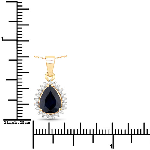 2.09 Carat Genuine Blue Sapphire and White Diamond 14K Yellow Gold Pendant