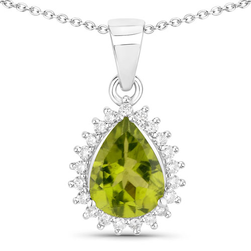 Peridot-1.67 Carat Genuine Peridot and Lab Grown Diamond .925 Sterling Silver Pendant