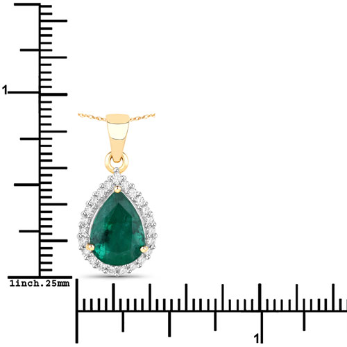2.38 Carat Genuine Zambian Emerald and White Diamond 14K Yellow Gold Pendant