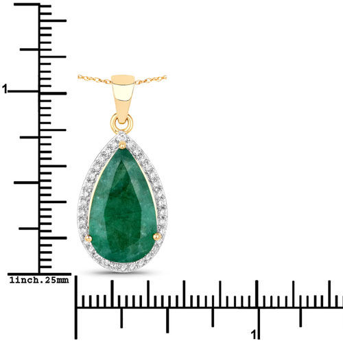 5.96 Carat Genuine Zambian Emerald and White Diamond 14K Yellow Gold Pendant