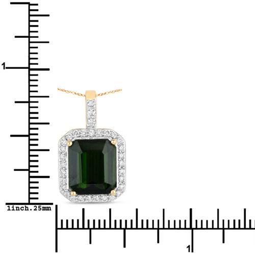 4.36 Carat Genuine Green Tourmaline and White Diamond 14K Yellow Gold Pendant