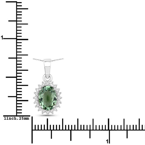 1.39 Carat Genuine Green Tourmaline and White Diamond 14K White Gold Pendant