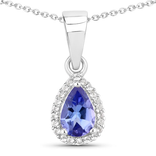 Tanzanite-0.44 Carat Genuine Tanzanite and Created White Sapphire .925 Sterling Silver Pendant