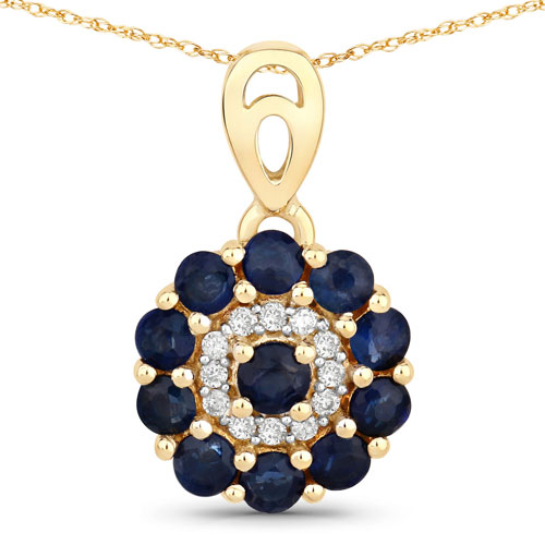 Sapphire-0.57 Carat Genuine Blue Sapphire And White Diamond 10K Yellow Gold Pendant