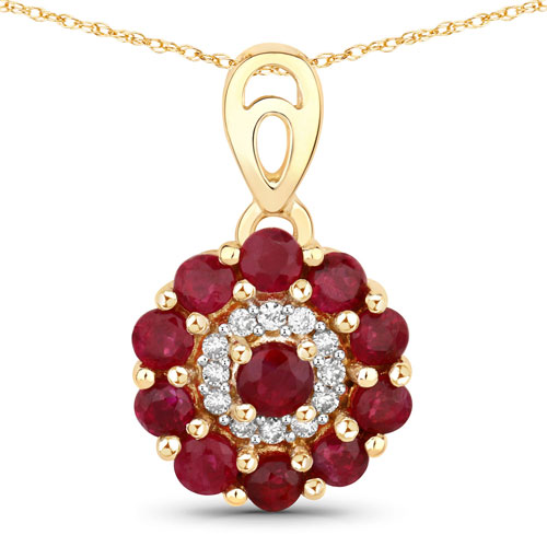 Ruby-0.57 Carat Genuine Mozambique Ruby And White Diamond 10K Yellow Gold Pendant