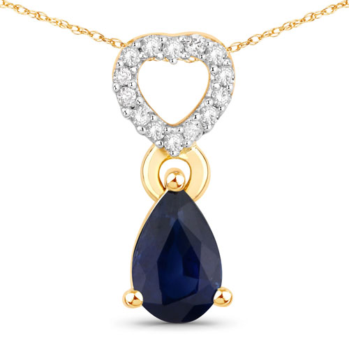 Sapphire-0.46 Carat Genuine Blue Sapphire And White Diamond 10K Yellow Gold Pendant