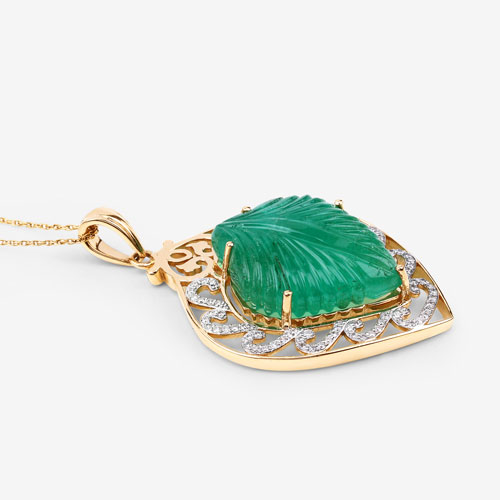 22.15 Carat Genuine Colombian Emerald and White Diamond 14K Yellow Gold Pendant