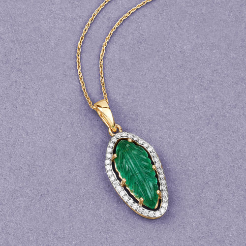 4.10 Carat Genuine Colombian Emerald and White Diamond 14K Yellow Gold Pendant
