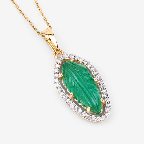4.10 Carat Genuine Colombian Emerald and White Diamond 14K Yellow Gold Pendant