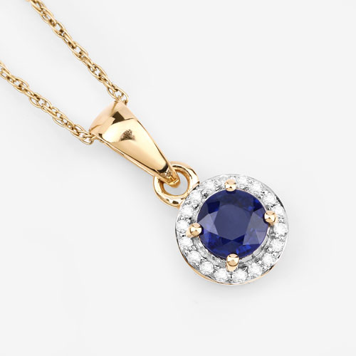 0.52 Carat Genuine Blue Sapphire and White Diamond 14K Yellow Gold Pendant
