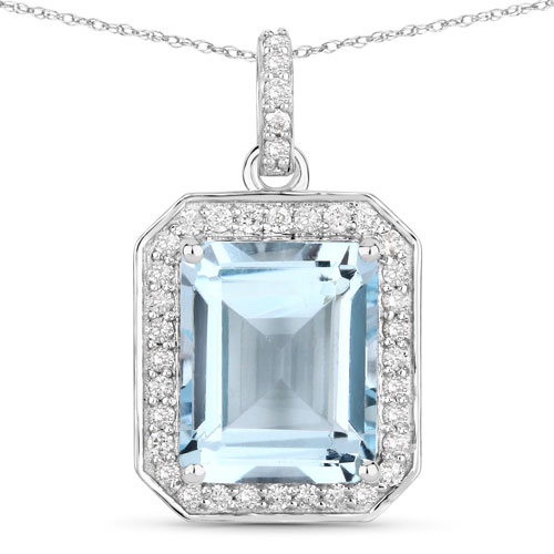4.19 Carat Genuine Aquamarine and White Diamond 14K White Gold Pendant