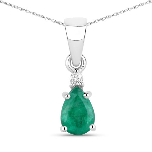 Emerald-0.68 Carat Genuine Zambian Emerald and White Diamond 14K White Gold Pendant