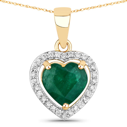 Emerald-1.38 Carat Genuine Zambian Emerald and White Diamond 14K Yellow Gold Pendant