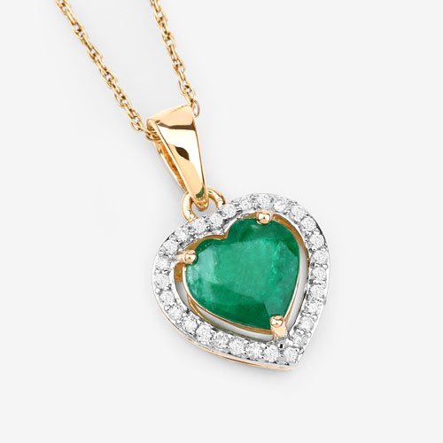 1.38 Carat Genuine Zambian Emerald and White Diamond 14K Yellow Gold Pendant