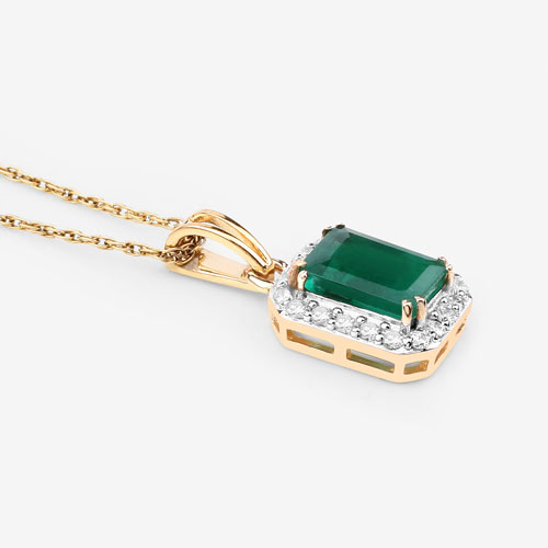 1.26 Carat Genuine Zambian Emerald and White Diamond 14K Yellow Gold Pendant