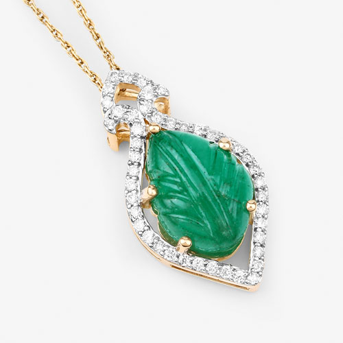 3.68 Carat Genuine Colombian Emerald and White Diamond 14K Yellow Gold Pendant