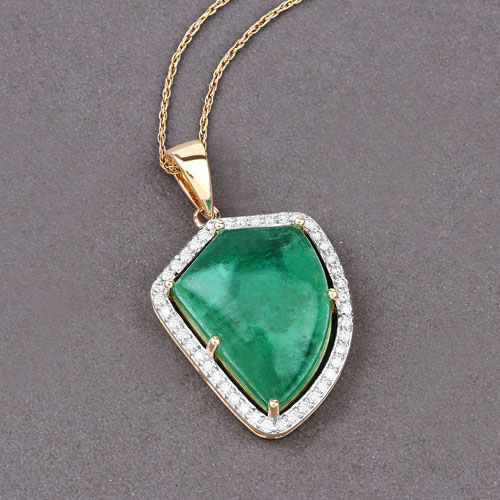 15.95 Carat Genuine Colombian Emerald and White Diamond 14K Yellow Gold Pendant