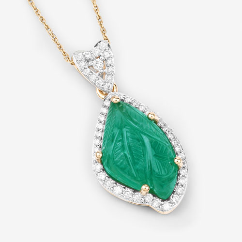 6.28 Carat Genuine Colombian Emerald and White Diamond 14K Yellow Gold Pendant